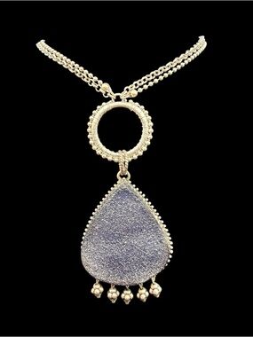 Silver Chain Necklace with Blue Druzy Teardrop Lariat Pendant Necklace